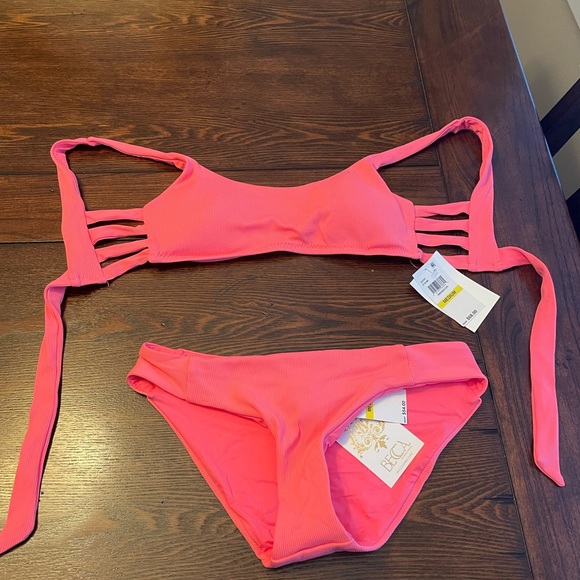 NWT/Liner Becca Jocelyn Rib Top and Tab Rib Bottom - Bright Coral - Picture 2 of 2